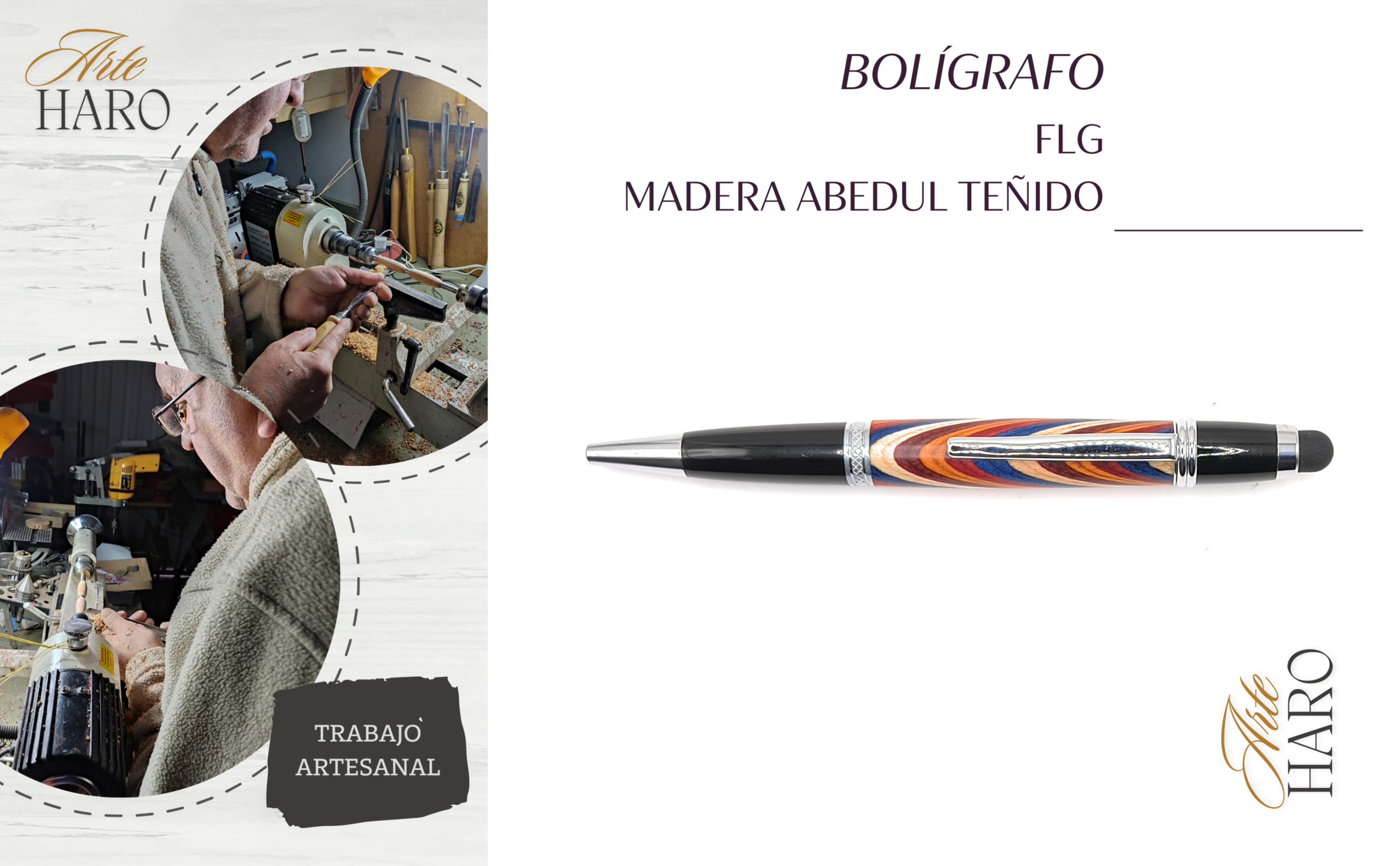 Bolígrafo artesanal en madera de Abedul teñido - 2